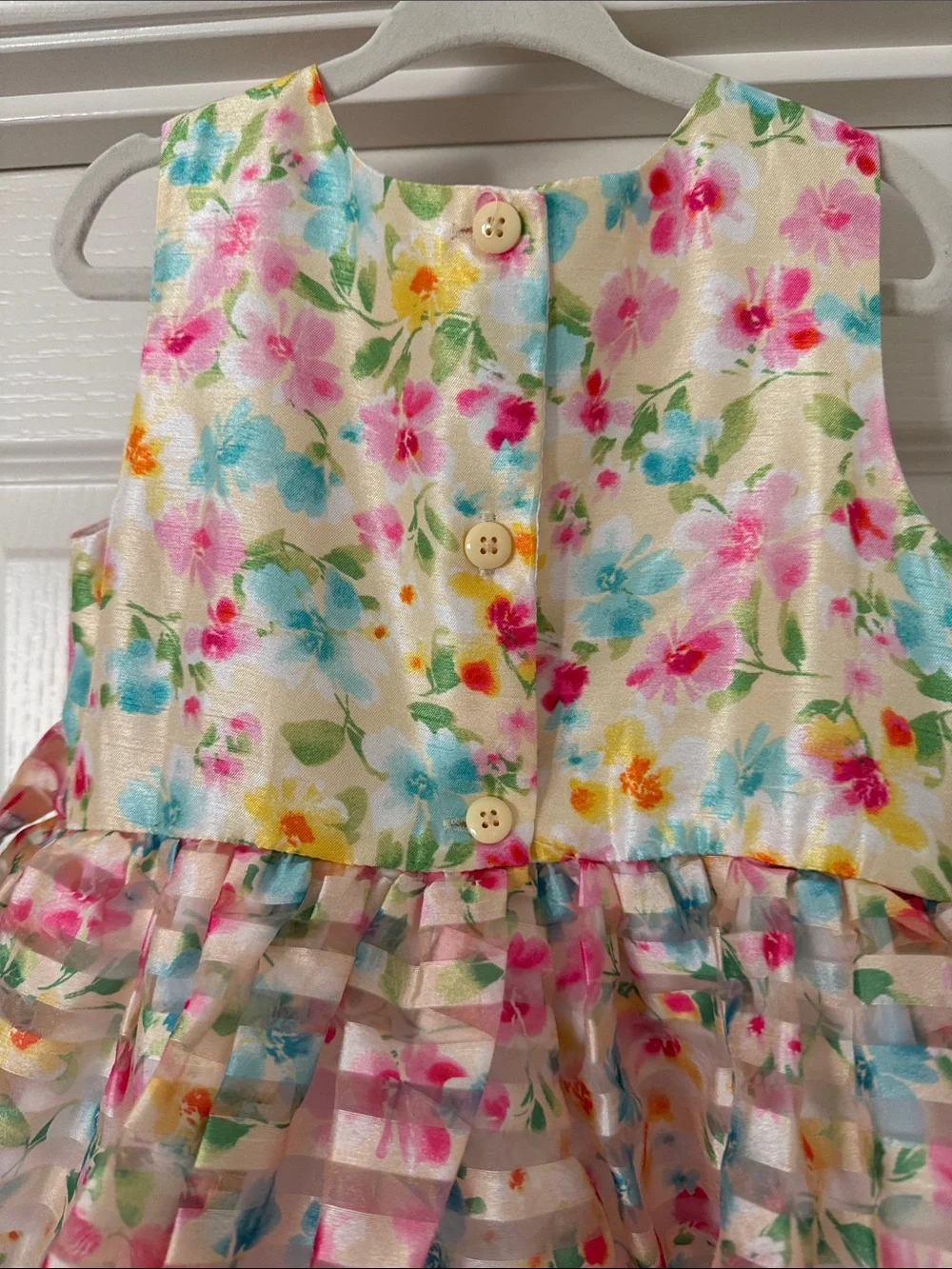Jona Michelle Multicolor Floral Party Dress with Pink Bow